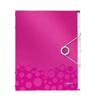 Ordnungsmappe Leitz 4633 WOW, 6 Fcher, mit Gummizug, pink metallic