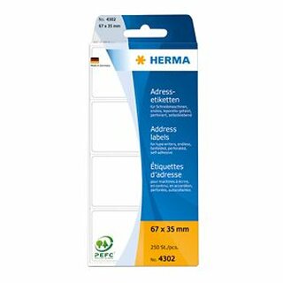 Adress-Etiketten Herma 4302, 67 x 35mm (LxB), fr Schreibmaschine, we, 250 Stck