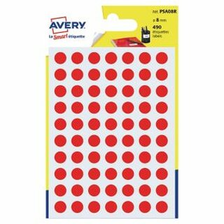 Markierungspunkte Avery Zweckform PSA08R, D 8mm, rot, 490 Stck