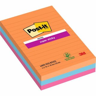 Haftnotizen Post-it Super Sticky 4690-S3B, 101 x 152 mm, 3 Blcke  90 Blatt