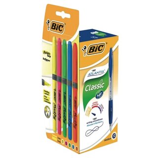 Kugelschreiber BIC 933975 Atlantis Premium, Strichstrke: 0,4mm, blau, 12 Stck