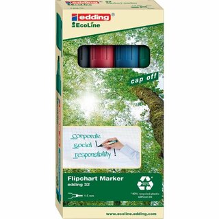 Flipchartmarker edding 32 EcoLine, Keilspitze, Strichstrke: 1-5mm, sort., 4 St