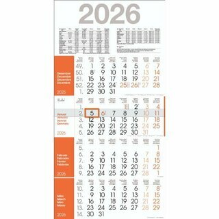 Bhner 4-Monatskalender RAINBOW M4R1, 4 M/1S, 30 x 59 cm, orange, 2026