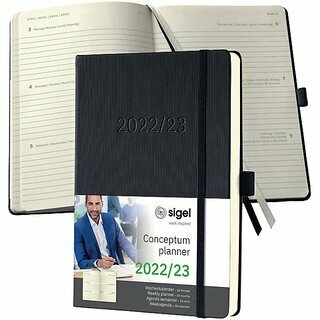 Sigel Buchkalender C2601, Conceptum, 1W/2S, 18 Mon., 14,8x21,3cm, schwarz, 2026