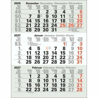 B�hner Ersatzbl�tter f.Tischkalender M3TKM, 3 Monate / 1 Seite, 11 x 22 cm, 2027