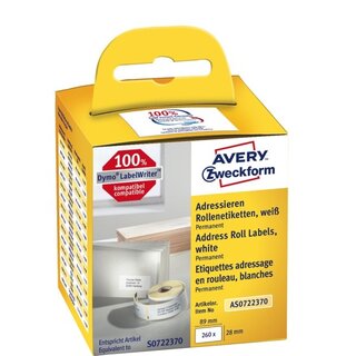 Rollenetiketten Avery Zweckform AS0722370 28x89 mm, we, 2...