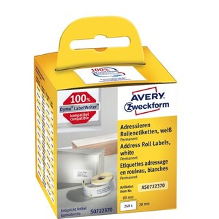 Rollenetiketten Avery Zweckform AS0722370 28x89 mm, we, 2 Rolle/260 Etiketten