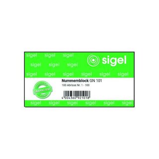 SIGEL Nummernblock GN 101, 1 - 100, 105 x 50 mm, einfarbig, 100 Blatt