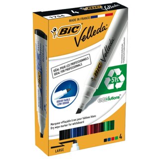 Boardmarker BIC 1751 Velleda, Keilspitze, Strichstrke: 3,7-5,5mm, 4er Etui