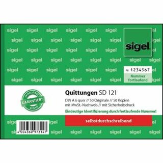 Quittungsblock Sigel SD121, A6, 2 x 50 Blatt, 5 Stck