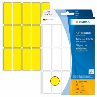 Herma 2411 Haftetiketten 20x50mm Gelb 480 Stück