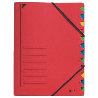 Ordnungsmappe Leitz 3912, 12 Fächer, mit Gummizug, rot