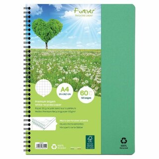 FOREVER Premium, A4-Notizbuch 100 % recycelt, kariert, 60 Bltter