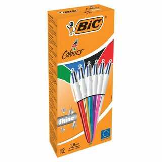 BIC Kugelschreiber 964775, Shine, 4 Farben, 1,0 mm (M), sortiert, 12 Stck