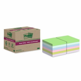 Haftnotizen 3M Post-it 654, recycelt, 76x76mm, 70 Blatt, sortiert, 12 Stck