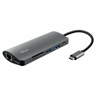 7-in-1-USB-C-Multiport-Adapter Trust 23675, Dalyx, Aluminium, schwarz