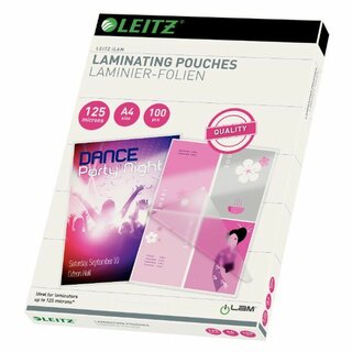 LEITZ Laminiertasche iLAM 33808, A4, 0,125 mm, farblos, 100 Stck