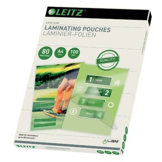 LEITZ Laminiertasche 33818, A4, 216 x 303 mm, 0,08 mm, farblos, 100 Stck