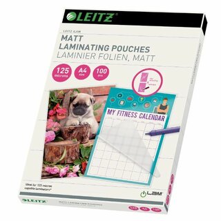 LEITZ Laminiertasche iLAM 16926, A4, 0,125 mm, farblos, matt, 100 Stck