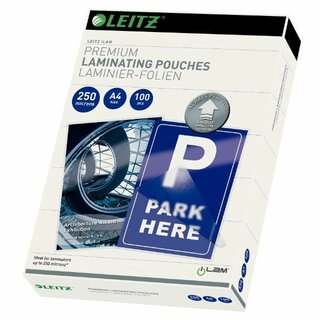 LEITZ Laminiertasche iLAM 7484-00-00, A4, 0,25 mm, farblos, glnzend, 100 Stck