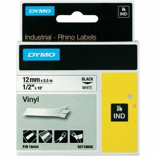 Dymo 18444 Rhino Vinylb. 12mmx5,5m Schwarz/Weiß