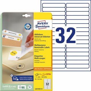 Avery L6031Rev-25 Etik. 96x16,9mm Weiß 800 Stück