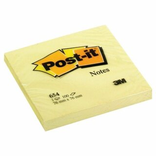 Haftnotizen Post-it 654, 76x76mm, 100 Blatt, gelb, 12 Stück