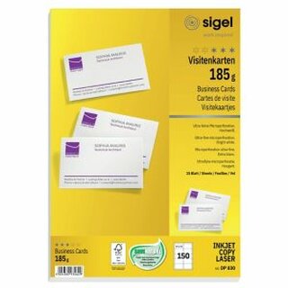 Visitenkarten Sigel DP830, 85 x 55mm, 185g, blanko, wei, 150 Stck