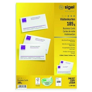 Visitenkarten Sigel DP830, 85 x 55mm, 185g, blanko, weiß,...