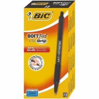 BIC Kugelschreiber Softfeel Clic Grip 837397, mit Clip, 0,4 mm, schwarz 12St