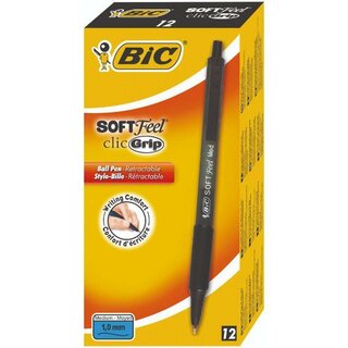 BIC Kugelschreiber Softfeel Clic Grip 837397, mit Clip, 0,4 mm, schwarz 12St