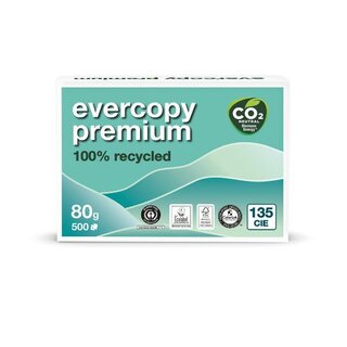 Kopierpapier Evercopy Premium 1904, Recycling, A3, 80g, 135er-Weie, 500 Blatt