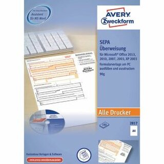 Sepa-berweisung Avery Zweckform 2817, bedruckbar inkl. Software-CD, A4, 100 Bl
