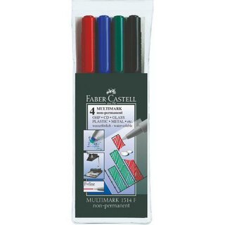 FABER-CASTELL OH-Stift MULTIMARK 15 14 04, F, non-perm., 0,6 mm, sortiert, 4 St.