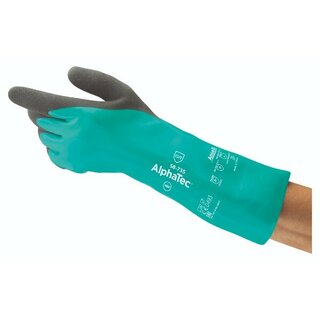 Chemikalienschutzhandschuhe AlphaTec 58-735, Nitril, Gre 7, grau/grn, 1 Paar