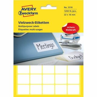 Avery 3318 Vielzwecketiketten 22x18mm Weiß 1200 Stück