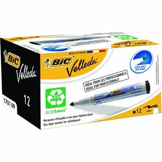 Boardmarker BIC ecolutions Velleda 1701, Rundspitze, 1,5 mm, schwarz 12 Stck