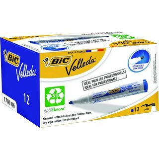 Boardmarker BIC ecolutions Velleda 1701, Rundspitze, 1,5 mm, blau 12 Stck