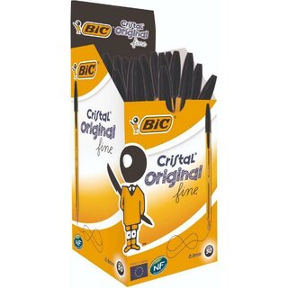 BIC Kugelschreiber Cristal original fine 872731, Einweg, 0,35 mm, schwarz 50St