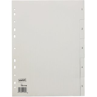 Register, PP, 0,12 mm, 1-5, Eurolochung, A4, 5 Blatt, grau