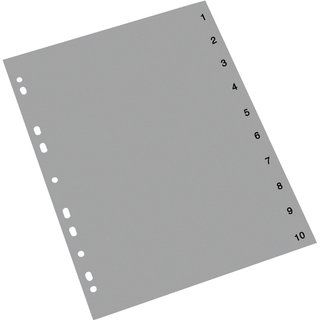 Register, PP, 0,12 mm, 1-10, Eurolochung, A4, 10 Blatt, grau