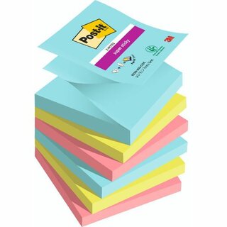 Haftnotizen Post-it Super Sticky Z-Notes R330-6SS, 76x76 mm, 6 x 90 Bl, farbig