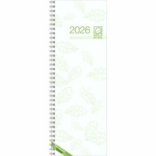 Zettler Tischkalender 718 UWS, 1W/1S, Vormerkbuch, 10,5x29,7cm, grn/grau, 2026