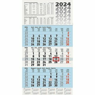 Brunnen 3-Monatskalender 1070210316, 30 x 55,5cm, blau (schwarz/rot), 2027