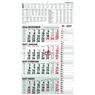 Zettler 4-Monatskalender 961, 33 x 59cm, grau, 2027