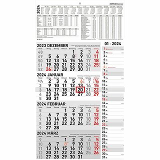 Zettler 4-Monatskalender 961, 33 x 59cm, grau, 2027