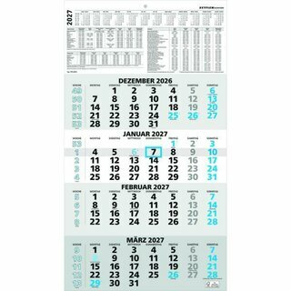 Zettler 4-Monatskalender 959, 30 x 59cm, schwarz/blau, 2027