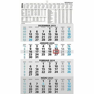 Zettler 4-Monatskalender 959, 30 x 59cm, schwarz/blau, 2027
