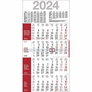 Bhner 4-Monatskalender RAINBOW M4R1, 4 M/1S, 30 x 59 cm, rot, 2026