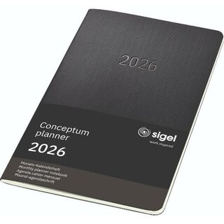 Sigel Buchkalender C2684, Conceptum, 1M/2S, 12 Monate, 13,5x21 cm, schwarz, 2026